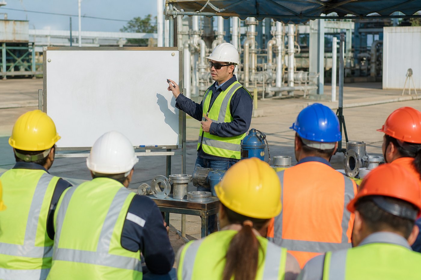 HSE competence training session with instructor and workers in PPE